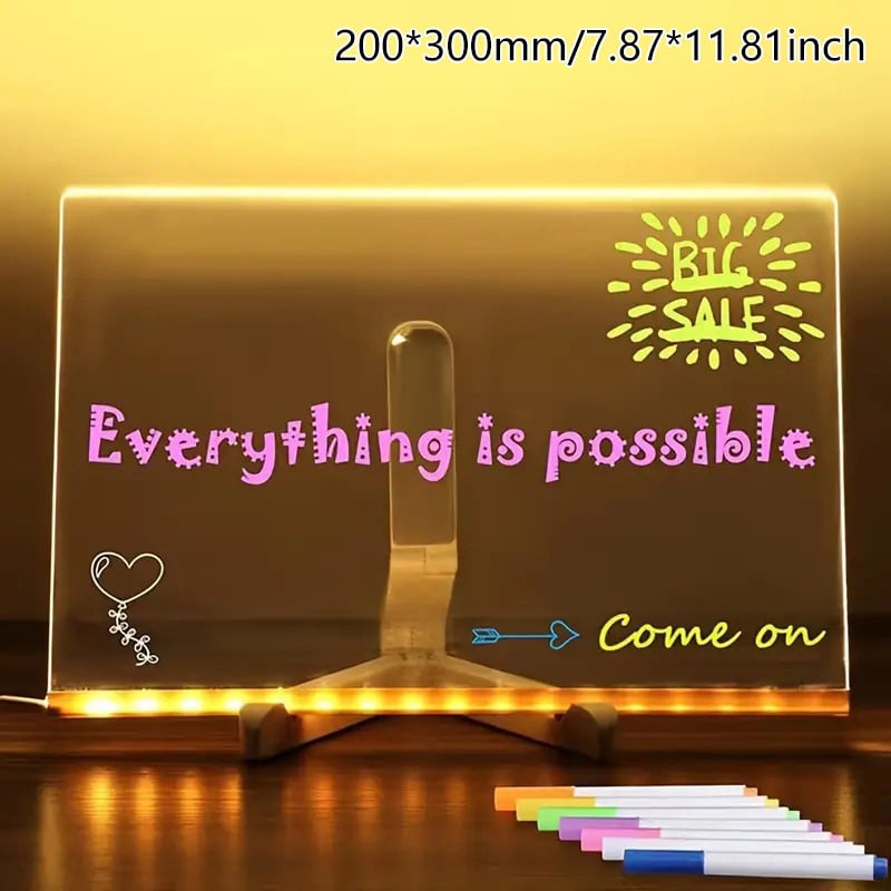 🎁Creative Rewritable Acrylic LED Message Board 🎨 (set come with 7 Pens)