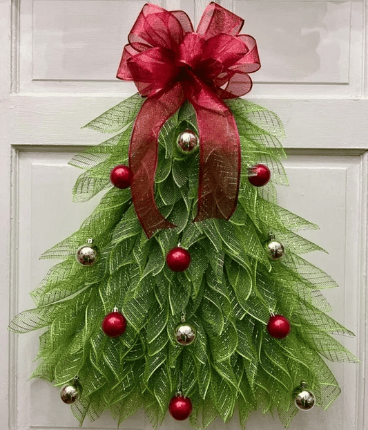 HOT Christmas Tree Wreath Door Wreath, Bow Christmas Wreath Decoration with Lights