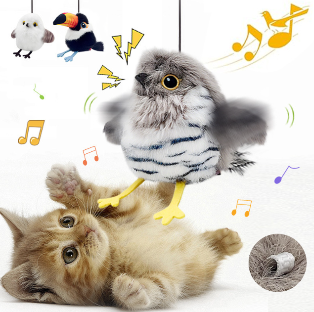 Pet essentials Electric cat toy with shaking bird sound, simulated bird, cat toy, automatic cat teaser