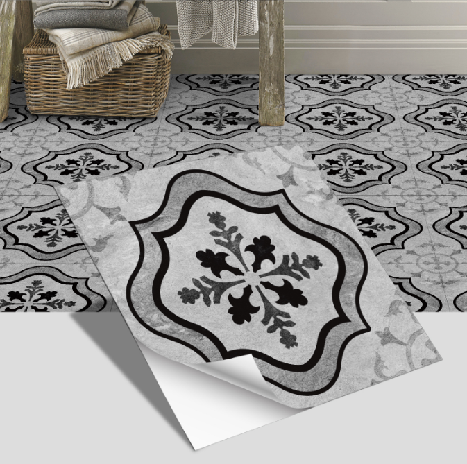 European style ceramic tile flooring, bathroom and bedroom floor decoration, thickened frosted wall stickers, waterproof and self-adhesive.